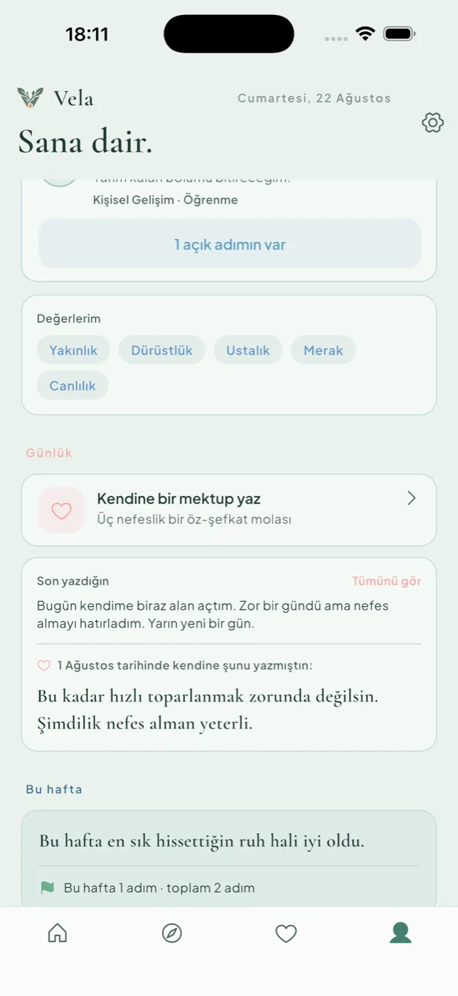 Vela — Ben ekranı